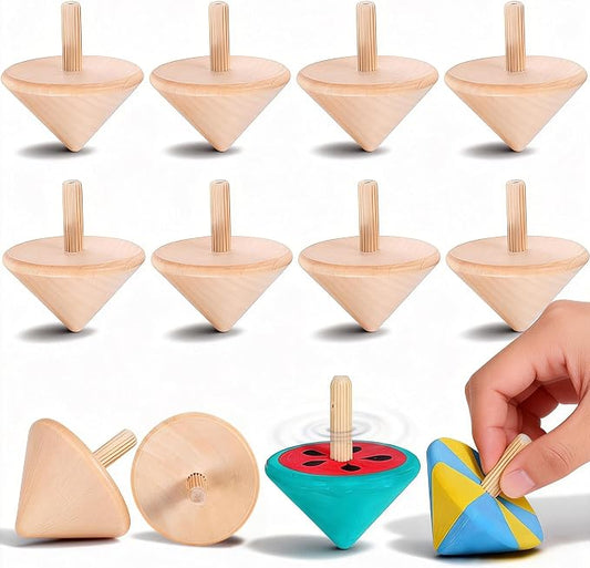 NUOBESTY Wood Spinning Tops for Kids, Unfinished Wooden Gyroscope Toys Spin Tops Montessori Toys for DIY Crafts, Birthday Party Favors, Family Game (12 Pieces)