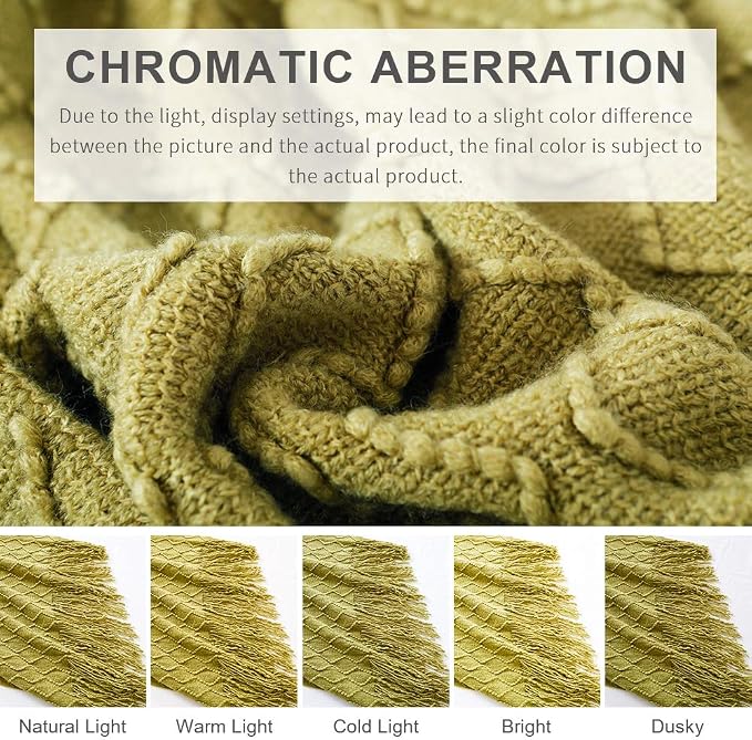 BOURINA Olive Green Throw Blanket 50x60 Inch Knit Soft Throw Sofa Blanket | Knitted Throw Blanket 50x60 Inches, Soft Lightweight Boho Weave Throw Decorative Couch Blanket for Living Room Bedroom Chair