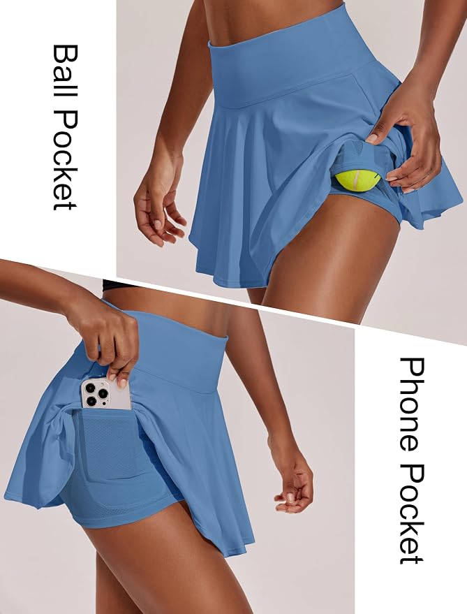 PINSPARK Womens Tennis Skirt 14" Pleated Athletic Golf Skorts with Pockets | High Waist, Tummy Control, Mini, Breathable, Lightweight, Soft, Built in Shorts, Pickleball, Casual