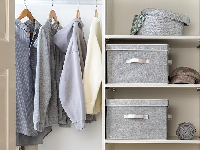 StorageWorks Fabric Storage Bins with Lids, Large Closet Storage Bins | Flip-Top Lid, 3 Handles, Collapsible, Stackable, for Clothes Blankets, Multi-Purpose, Large, Gray, 2-Pack