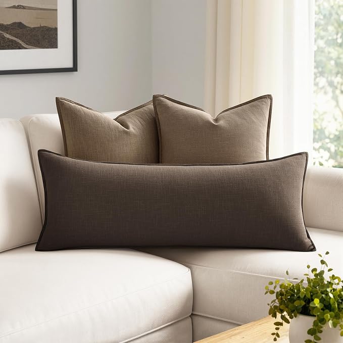 MIULEE Decorative Linen Lumbar Pillow Cover 14x36 Inch Dark Coffee | Fall Autumn Boho Farmhouse Couch Long Throw Pillow for Bed, Pack of 1 Accent Modern Pillowcase, Sofa Livingroom Home Decor