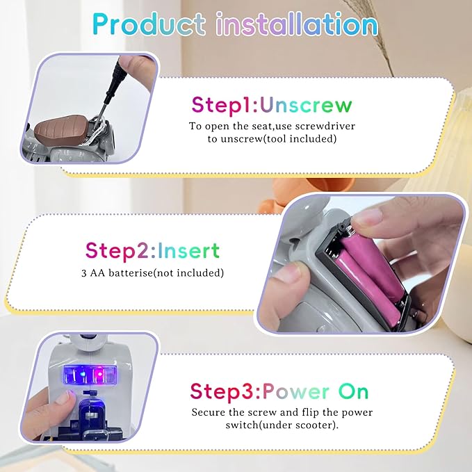 Accessories for 17cm Dolls - Doll Scooter Toy with LED Lights and Music, Cute Motorcycle Toy, Decorative Desktop Ornament for Doll Collectors (Gray)