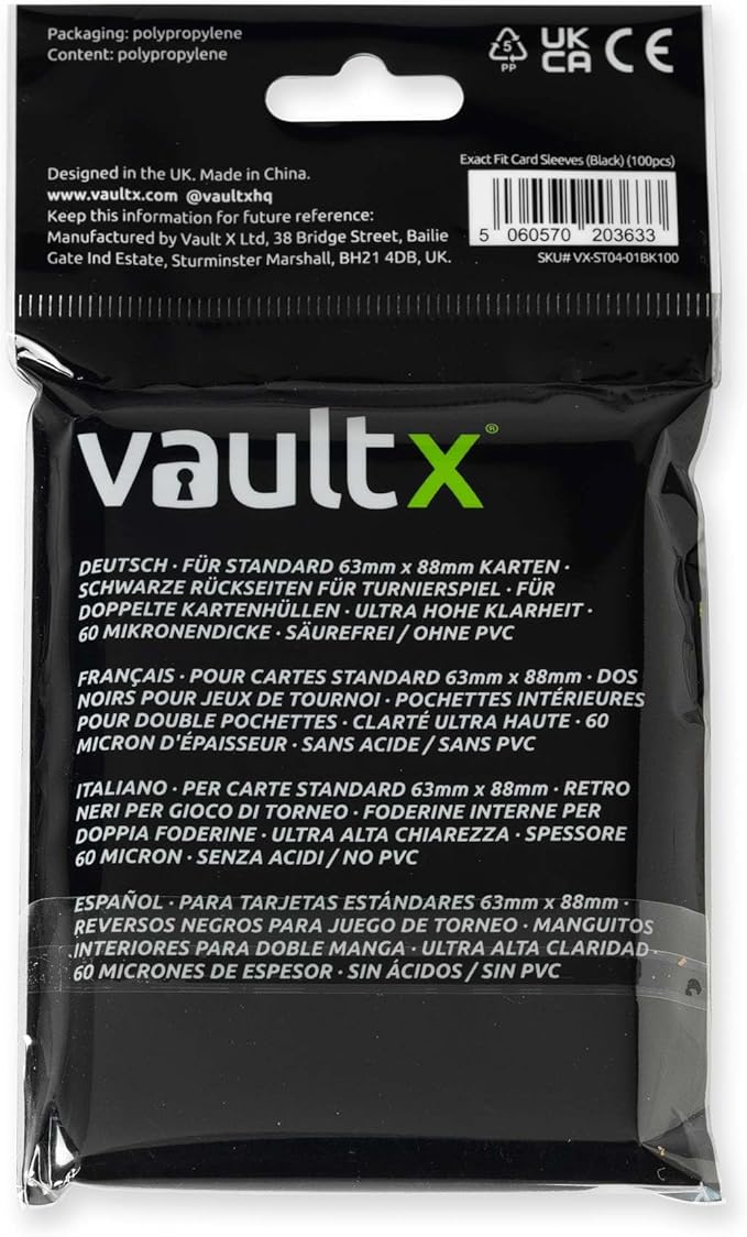 Vault X Black Exact Fit Card Sleeves (100 Pack) Perfect Inner Sleeve with Black Backs for Competitive Tournament Play, for Trading Cards