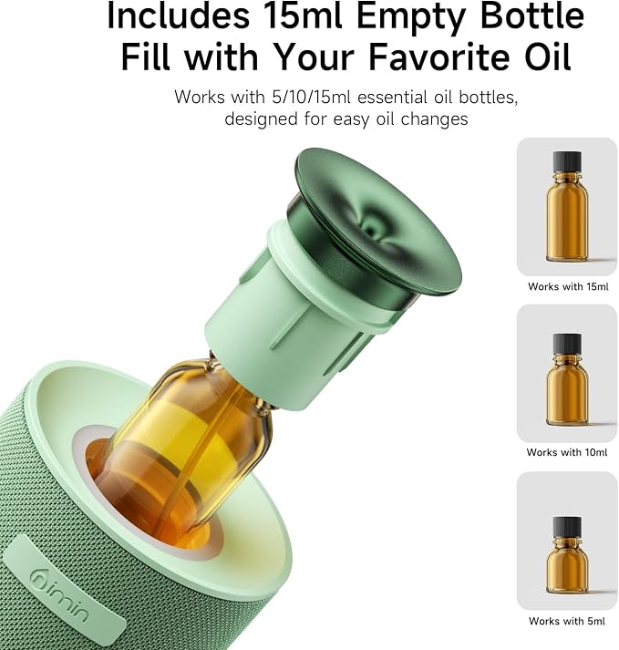 Waterless Cordless Essential Oil Aromatherapy Diffuser - Dual Home/Car Mode with Auto Start-Stop, Strong/Light Scent Adjustment, Air Freshener for Office, Car, Compatible with 5/10/15ml Bottles