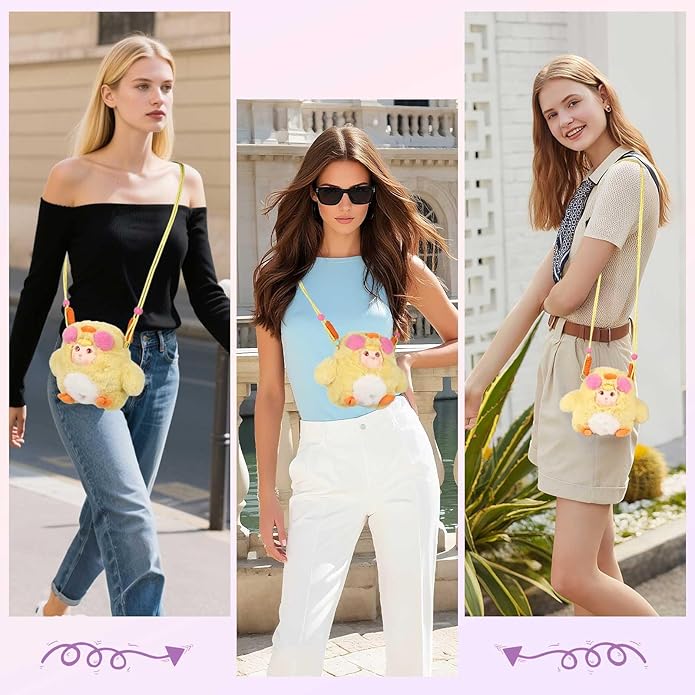 9inch Plush Bag Collection Crossbody Bags, Cute Girl Purses Fun & Unique Handbag Plush Shoulder Bag with Strap, Pockets