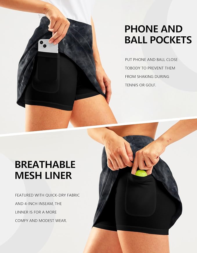16" Golf Skirt with 2 Zipper Pockets | Tee Holder, Mesh Shorts, High Waisted, Casual, Pickleball, Athletic, Tennis, Skorts for Women