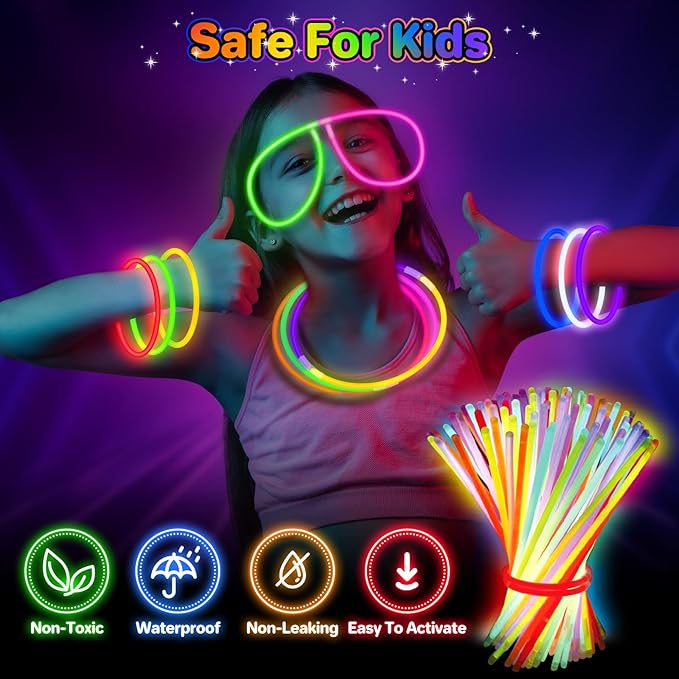 SpringFlower 400Pcs Glow Sticks Bulk Party Favor Supplies, Glow Sticks for Party Decorations, Wedding, Birthday, Halloween, Easter, Glow in the Dark Party Supplies with Bracelets and Necklaces