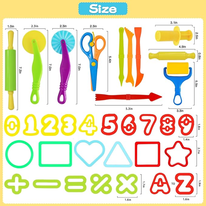 LCY WEDSHI Dough Tool Set, 62 Pcs Dough Tools Sets for Kids Ages 4-8, Dough Accessories Includes Alphabet Numbers Shapes, Cutters Roller, Rolling Pins, Safety Scissors, Plastic Knife