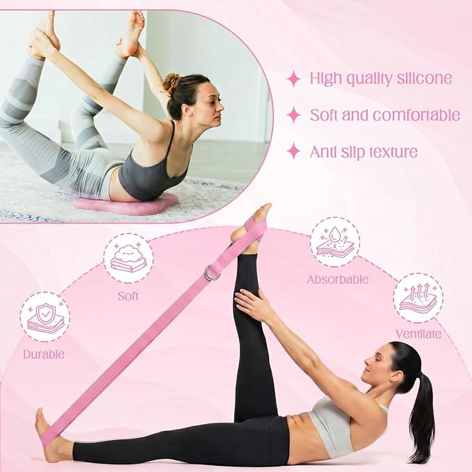 Yoga Blocks 2 Pack for Wrist Relief Yoga Blocks Wrist Support Set with Knee Pads and Strap Improve Comfort and Grip, Nonslip EVA Foam Pilates Exercise Balance Stretching Accessories Meditation