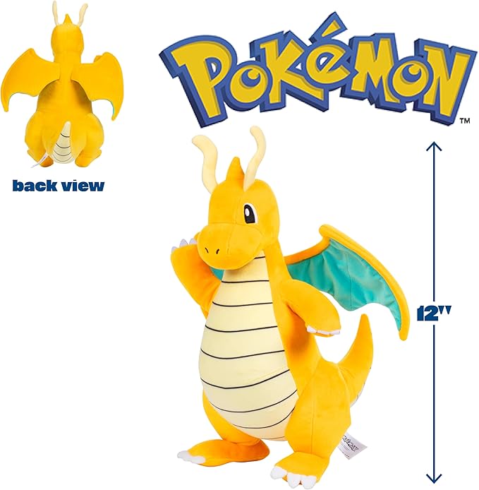 Pokémon 12" Dragonite Plush - Officially Licensed - Generation 1 Dratini & Dragonair Evolution - Authentic Soft Stuffed Animal Toy Figure - Christmas Stocking Stuffer Gift for Kids, Boys, Girls - 2+