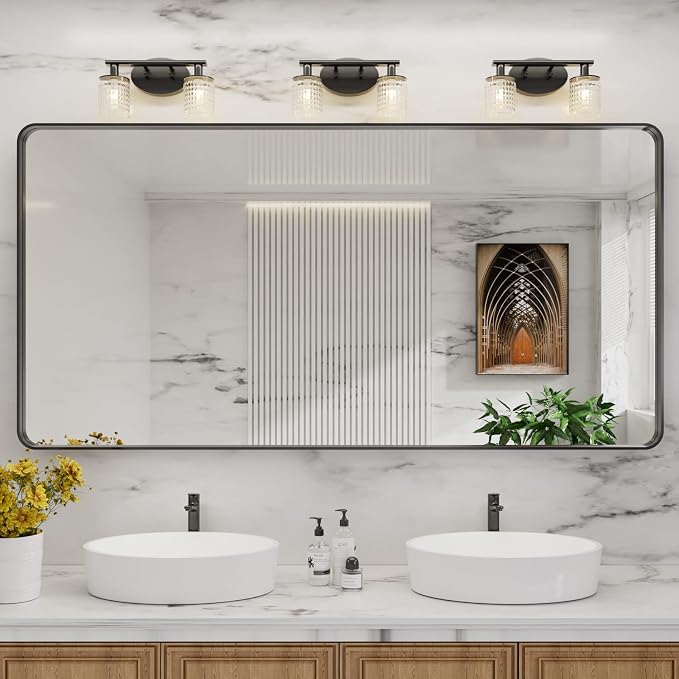 LOAAO 72X36 Inch Black Bathroom Mirror Metal Framed | Matte Black, Rounded Rectangle, Anti-Rust, Tempered Glass, Hangs Horizontally or Vertically