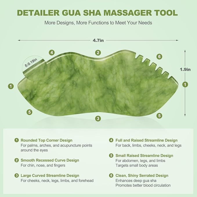 3 PCS Jade Stone Gua Sha Set Face Massager, Body Gua Sha Tool, Jade Gua Sha Facial Tools, Large Guasha Tool For Body, Face, Anti Cellulite, Lymphatic Drainage, Muscle Scraper, Valentine's Day Gifts