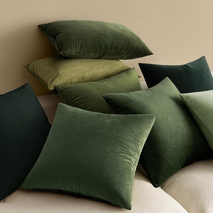 MIULEE Velvet Throw Pillow Covers 18x18 Inch Pack of 2 Moss Green | Soft Solid Decorative Pillow Covers, Modern Luxury Home Decor, for Couch Chair Sofa Bedroom Livingroom