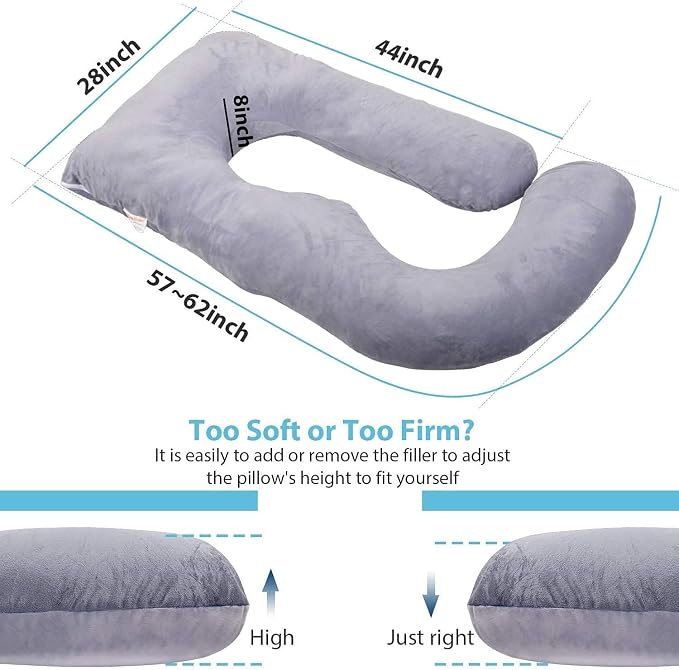 Jcickt Pregnancy Pillow for Sleeping,59 inch J/U-Shaped Maternity Pillow with Removable Washable Cover, Side-Sleeping Pregnant Body Pillow-Support for Backs,Legs, Belly, HIPS, Improve Sleep-Blue Grey