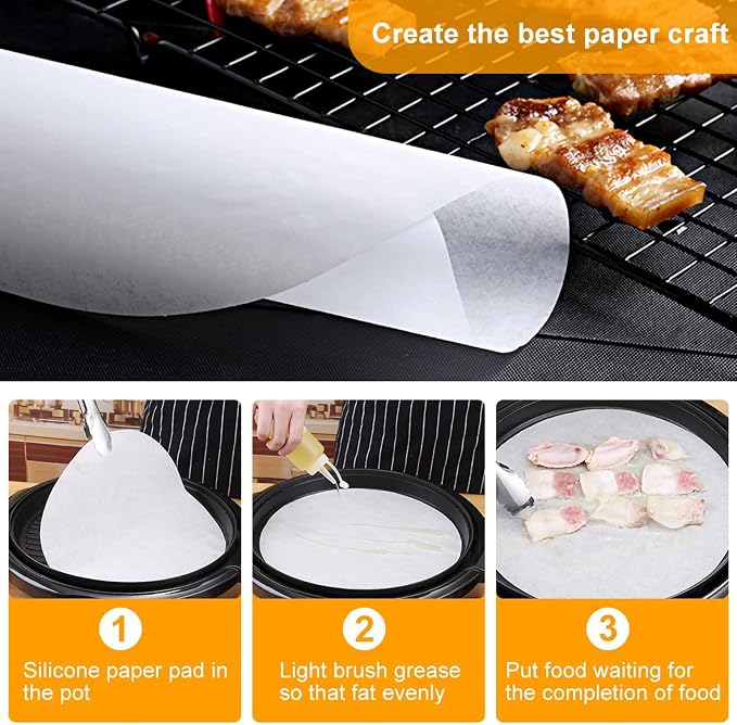Parchment Paper Rounds, 100Pcs 10 Inch Indoor Korean BBQ Grill Paper Dutch Oven Liners Non Stick Round BBQ Paper Baking Sheets for Cake Pan Air Fryer Steamer Pizza