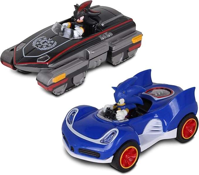NKOK Sonic Transformed All-Stars Racing Pull Back Action: Shadow and Sonic Hedgehog, Two Vehicles, Video Game Legends, No Batteries Required, Pull Back – Release - and Watch it go