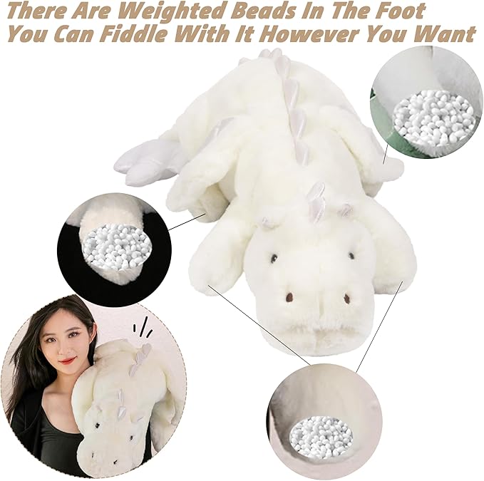 ARELUX Giant 52in 3Lb Big White Dragon Large Stuffed Animals Cute Plush Toy Fuzzy Jumbo Dinosaur Pillow Plushies with Wings Cuddly Soft Green Pterosaur Plushie for Friends Family Member