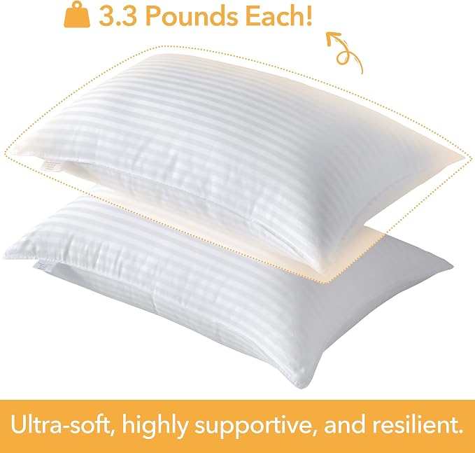 Oubonun King Size Pillows Set of 2, 20 x 36 Inch | Fluffy & Supportive Down Alternative Pillows with Zippered Cotton Cover - Breathable and Cool for All Sleeping Positions