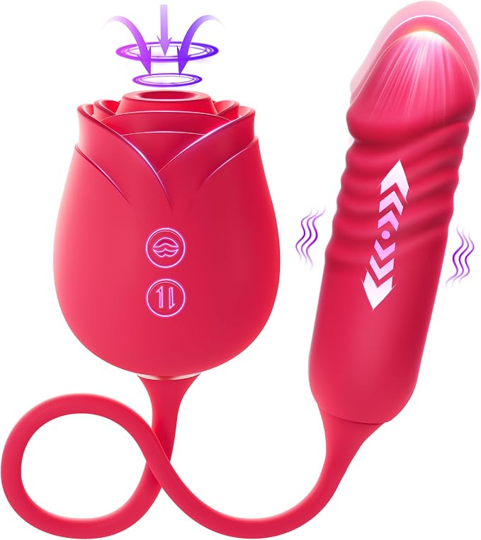 Vibrator Dildo Sex Toys for Women - MOOLIGIRL Rose Sex Toy with Thrusting G Spot Vibrators & 10 Sucking Modes for Clitoral Nipple Stimulation Anal Dildos Adult Sex Toys Games for Couples Sex Machine