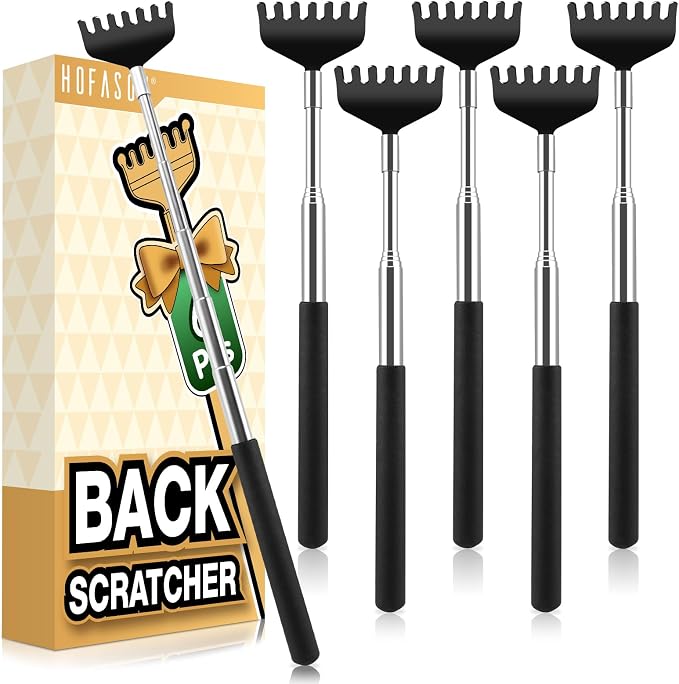HOFASON 6 Pack Back Scratcher, Stocking Stuffers for Men Adults Women Teens, Christmas Small Bulk Gifts for Men Women Teens, White Elephant Gag Birthday Gifts, Party Favors Prizes for Adults (Black)