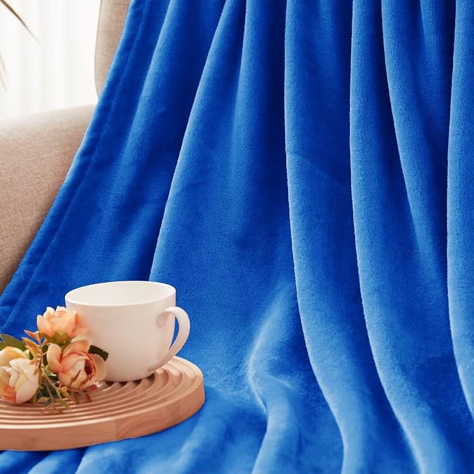 Exclusivo Mezcla Soft Fleece Throw Blanket for Couch, Cobalt Blue | 50x60 Inches, Double-Sided Brushed Flannel, Lightweight Plush Cozy Blanket for Home Decor, All Season, Machine Washable