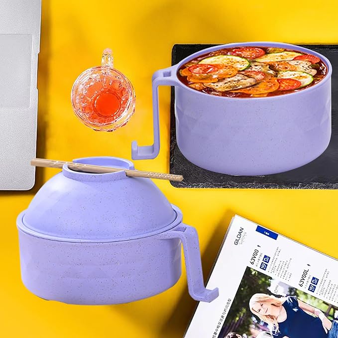 OZY Microwave Ramen Bowl，Ramen Noodle Cooker with Spoon Chopsticks Fork，Ramen Cooker with Handles，College Dorm Room Essentials，BPA-Free (Blue)