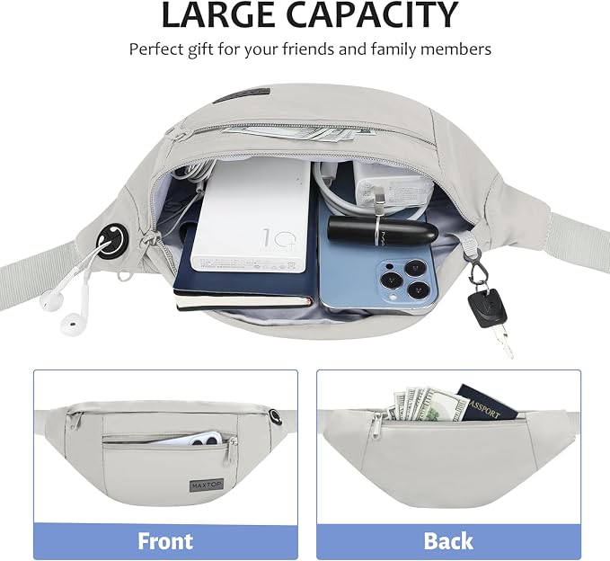 MAXTOP Large Crossbody Fanny Pack with 4-Zipper Pockets,Gifts for Enjoy Sports Festival Workout Traveling Running Casual Hands-Free Wallets Waist Pack Phone Bag Carrying All Phones