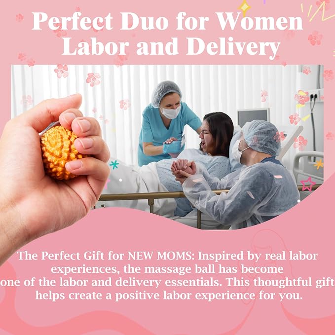 2pcs Acupressure Ball, Birthing Comb, Natural Labor and Delivery Essentials | Labor Comb Spiky Massage Ball, Wooden Material, Mom-to-be Gift, Stress Relief