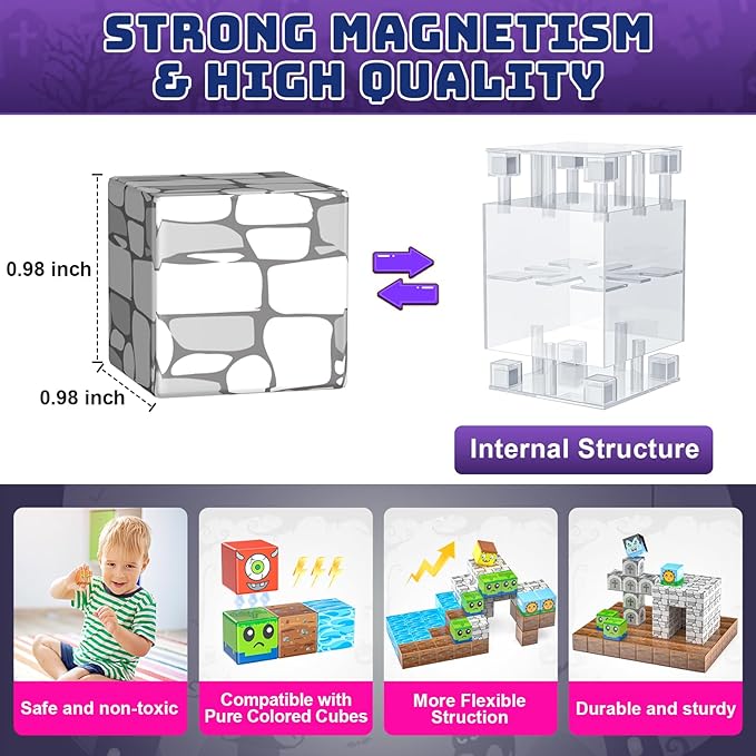 Upgraded Magnetic Blocks, 150Pcs Magnetic Building Blocks for Kids, Stacking Mine Block, Montessori Sensory Constructions Toys for Boys Girls Age 3 4 5 6 7 8 9 10 Christmas Birthday Easter Gifts