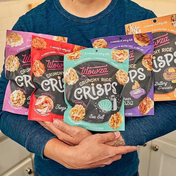 Wowza Sweet Maui Onion Crunchy Rice Crisps | Gluten Free, Non-GMO, 8 Pack | Sweet & savory flavor, Healthy chip alternative, Kid-friendly, 3.5 oz bags, No artificial flavors, Allergen-friendly, Umami