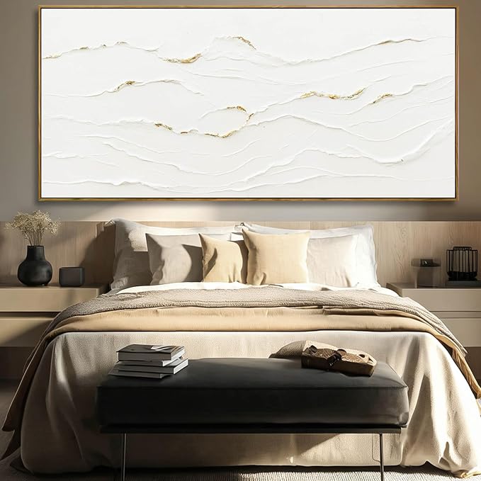 WINKAILIN White Abstract Canvas Wall Art for Living Room 40x88 Inch