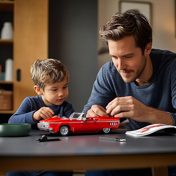 Lumibricks Low Rider Big Red Car Building Bricks Set - Street Fusion Vehicle Engineering Lighting Model Modular Collection Kit 969 Pcs for Adults & Teens & Car Lovers