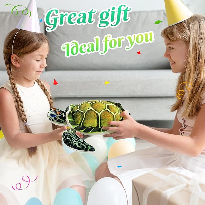 Athoinsu Realistic Stuffed Animal Sea Turtle Soft Plush Toy Ocean Life Tortoise Throw Pillow Birthday Plushie Gifts for Toddler Kids Boys and Girls, 18'' (Green)