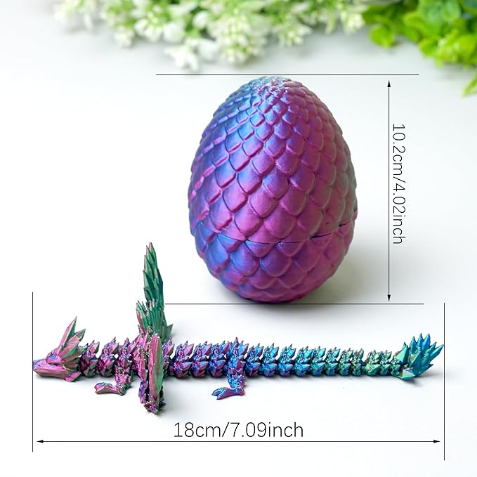 3D Printed Dragon Egg with Wing,Little Dragon Inside Egg,Flexible Realistic Articulated Animal Fidget Toys,Mystery Figurines Gifts for Easter,Executive Desk Funny Décor and Festival Collectible (RGB)