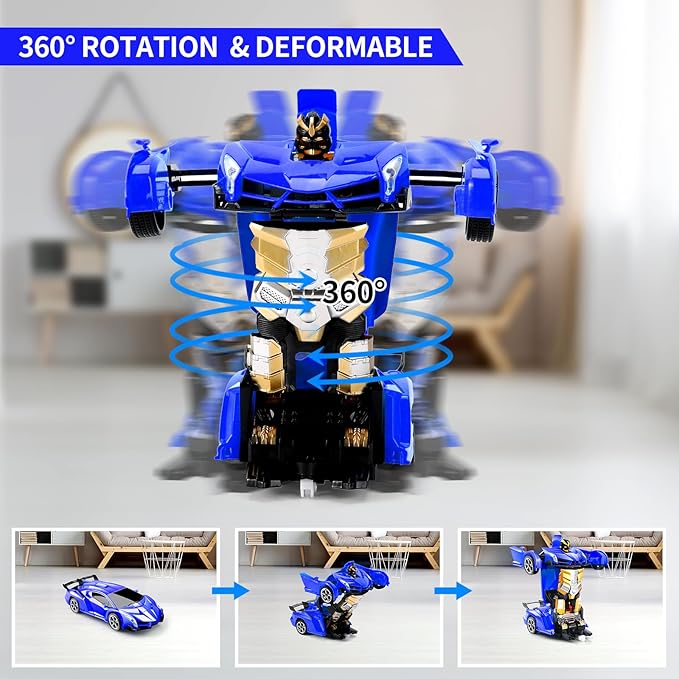 Blackma Remote Control Car - Transform, One-Button Deformation & 360°Rotating Drifting, Transform Robot RC Car with LED Light, Toy Gifts for 4 5 6 7 8 9 10 11 12 Years Old Boy (Blue)
