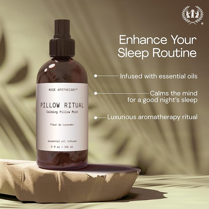 Muse Apothecary Pillow Ritual - Aromatic, Calming and Relaxing Pillow Mist, Linen and Fabric Spray - Infused with Aromatherapy Essential Oils - 4 oz, Bergamot + French Lavender + Sandalwood, 2 Pack