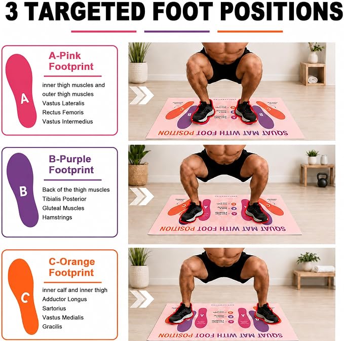 Squat Mat with Foot Position,Non-Slip Workout Mat for Squats & Leg Exercises, Improves Muscle Activation & Knee Support, Home Gym Fitness Mat,30 * 13.8"inch Squat Pad