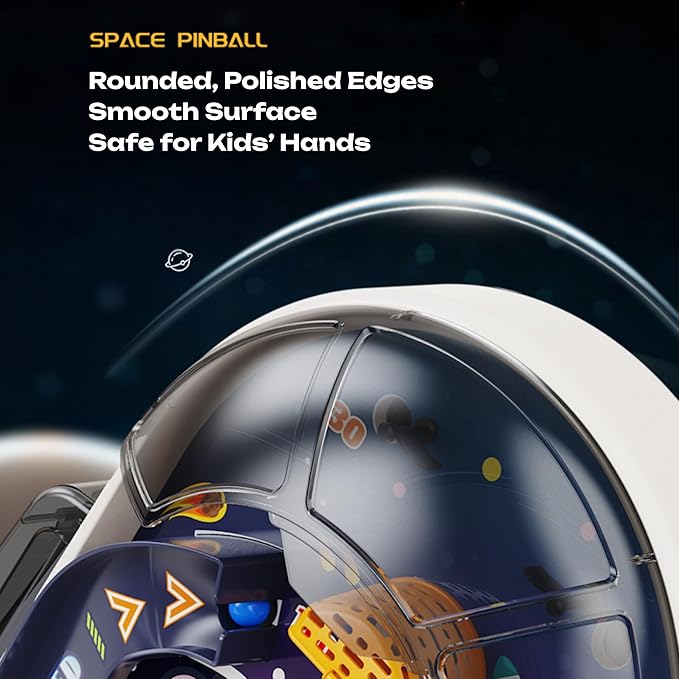 Tabletop Pinball Machine — Space Board Game with Obstacles, Pull-Rod Launcher, Two-Hand Controls, Ball Storage Tray, 1-2 Player Arcade Games for Kids Ages 3+