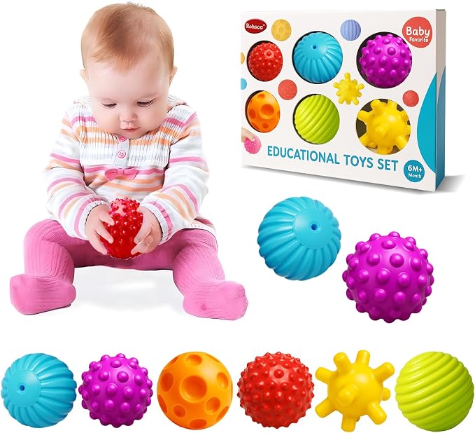 Baby Balls for Toddlers 1-3, Bath Toys for Babies 6-12 Months | 6 Pack Infant Soft Textured Balls Set, Montessori, Teething & Bath Play, Fine Motor Skills, Gift for Boys Girls
