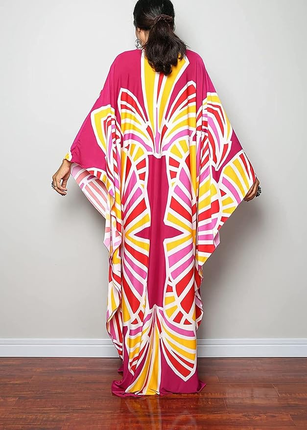 Venasha Womens Caftan Floral Print Kaftan Dress Short Sleeve Swimsuit Cover up Loungewear for Summer