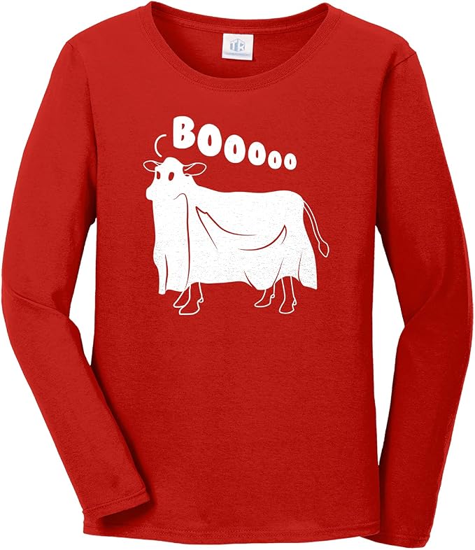 Threadrock Women's Cow Ghost Saying Moo Long Sleeve T-Shirt