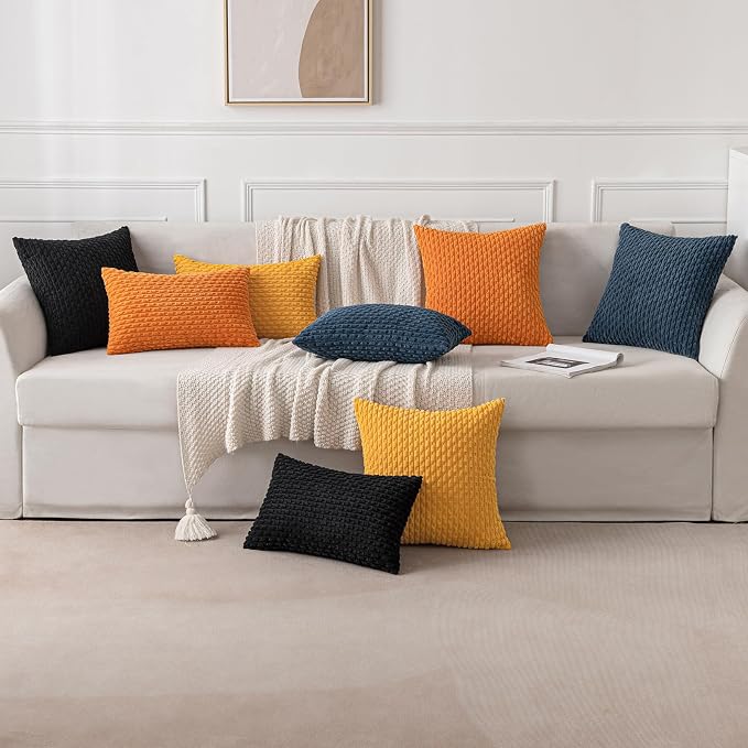MIULEE Lumbar Decorative Throw Pillow Covers 12x20 Golden Yellow Corduroy | Textured Striped Pack of 2 Striped Pillow Covers Modern Farmhouse Home Decor for Couch Bed Sofa Living Room