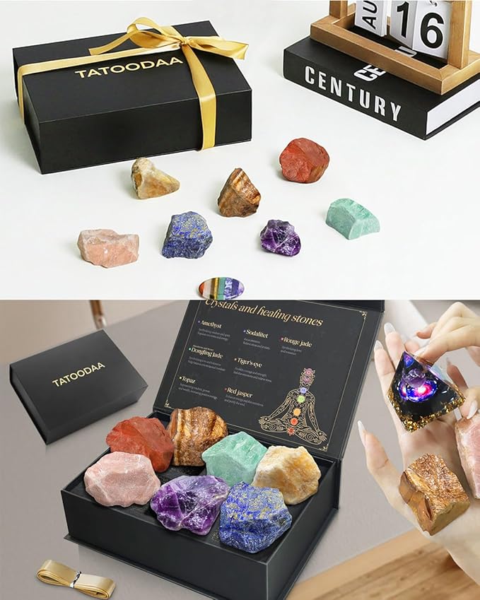 Chakra Stones Set with Crystal Cluster, (2-2.5 inch) Large Crystals and Healing Stones - Real Raw Healing Crystals and Stones Positive Energy for Meditation, Birthday Gifts for Women, Christmas Gifts