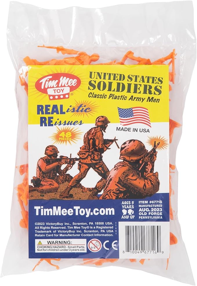 TimMee Plastic Army Men - Orange 48pc Toy Soldier Figures - Made in USA