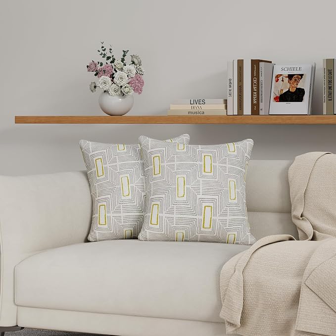 2 Pack Throw Pillows with Inserts Included 18×18 Linen Decorative Pillow Covers with Inserts for Sofa Living Room Home Office Car Home Decor (Light Gray)