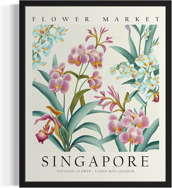 Singapore Flower Market Unframed Art Print Poster, Wall Art Floral Painting Botanical Decor for Bedroom, Kitchen, Bathroom Livingroom Decoration 82B (Singapore, 36"L x 24"W, Unframed)