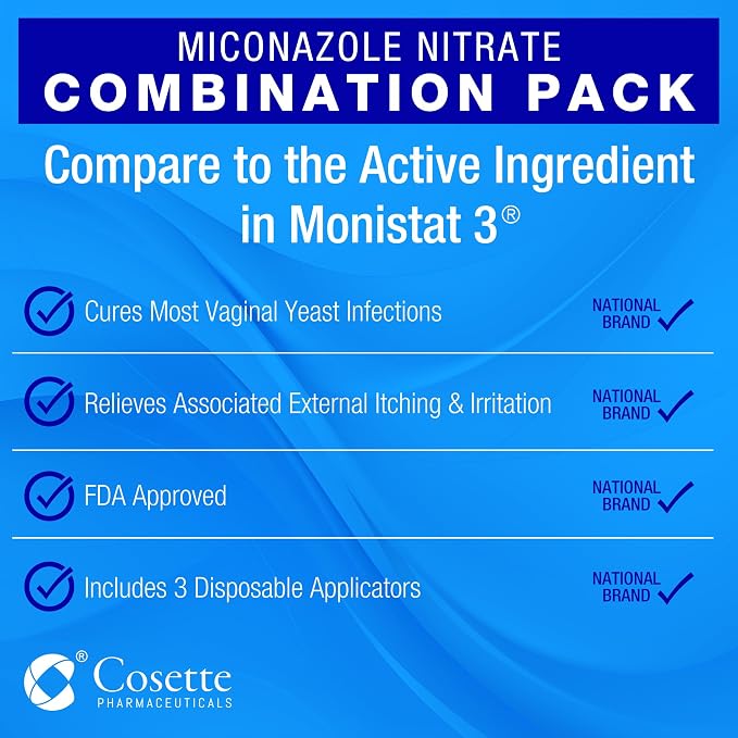 Miconazole Nitrate 3-Day Yeast Infection Treatment - Antifungal Cream & Suppository Bundle - Relieves Itching & Irritation, Combination Pack (2)