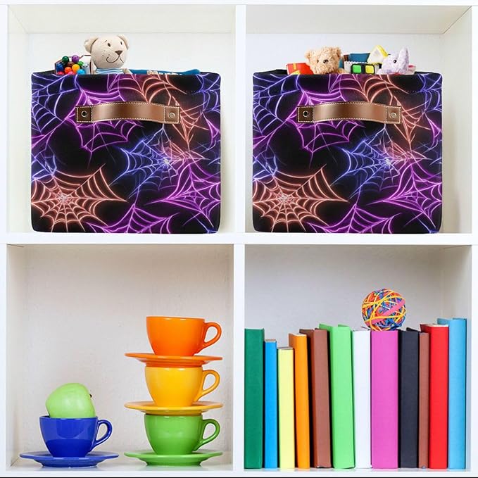 Aslsiy Storage Basket Colorful Spider Web Halloween Nursery Bins Black Baby Box Canvas Clothes Shelf Basket Laundry Hampers 1 Pcs