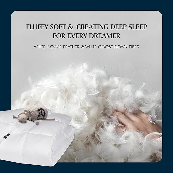 Serta Goose Feather Down Fiber Cotton Comforter King Size - 100% Cotton Duvet Insert - Hotel Luxury Hypoallergenic Bedding Comforter All Season Medium Warmth 106 x 90 Inch White