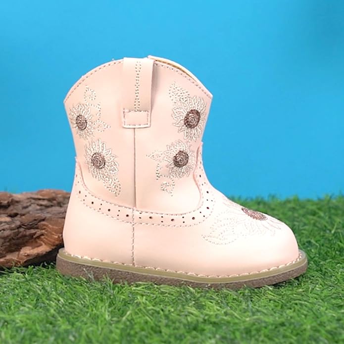 Newsonet Baby Cowboy Cowgirl Boots Infant Western Boots Toddler Boys Girls Round Toe Riding Mid Calf Boots All Seasons for 6 9 12 18 24 Months